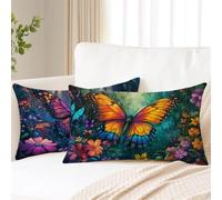 Housses Coussin 60x80 cm Fleur Housses Coussin Exterieur Lot de 2 Lin Rectangulaire Taie Oreiller Double Face Impression Cushion Covers pour Décoration Jardin Terrasse Balcon Voiture, Papillon 2s-652