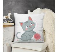 Housses Coussin Chat Au Nez De Pêche 45X45Cm Housses De Coussin Imprimé Polyester Taies D’Oreiller pour Salon Jardin Chaise