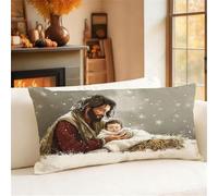 Housses Coussin Gris Taie Oreiller 35x55 cm Rectangulaire Coussin Religion Protege Oreiller Lin Pillow Case avec Fermeture Éclair Invisible, Noël Decoratif Automne Jardin Canape Salon Lit 1h-996