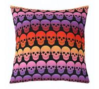 Housses Coussin Joyeux Halloween Crâne Squelette Gothique 45X45Cm Housse De Coussin Respirant Décoratives Taies D’Oreiller pour Été Extérieure Lit