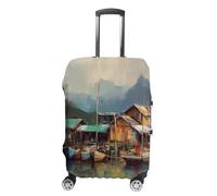 Housses de bagage de voyage, peinture de paysage marin, vieux village de pêcheurs, housses de bagage élastiques et lavables - Housse de valise extensible anti-poussière pour bagages de 48 à 81 cm,