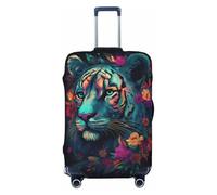 Housses de bagages de voyage élastiques pour valise, motif tigre à fleurs colorées, protection pour bagages de 45,7 à 81,6 cm, Noir , S