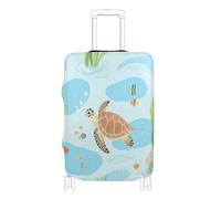 Housses de bagages élastiques pour valises lavables - Accessoire de voyage - Convient aux bagages de 45,7 à 81,3 cm, aquarelle enfantine tortue poisson coloré, L 26-28 in