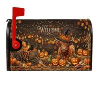 Housses de boîte aux lettres magnétique en forme de vache pour décoration de jardin et de terrasse, style rustique, citrouilles, chariot d'Halloween, orange, 45,7 x 53,3 cm