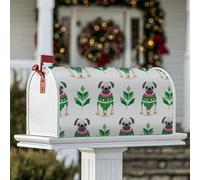 Housses de boîte aux lettres magnétique pour décoration de jardin et de cour, motif carlin, pull festif et fantaisie, motif houx de Noël, 53,3 x 64,9 cm