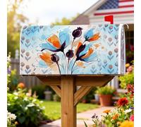 Housses de boîte aux lettres magnétiques à fleurs, aquarelle, pétale rustique, feuille, printemps, bleu, pour décoration de jardin extérieur, 45,7 x 53,3 cm