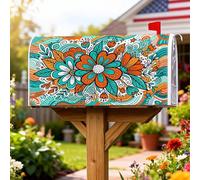 Housses de boîte aux lettres magnétiques à fleurs, style bohème vibrant avec feuilles et tourbillons printaniers, couverture de boîte aux lettres turquoise pour décoration de porte d'entrée, 53,3 x