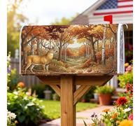 Housses de boîte aux lettres magnétiques avec motif de cerf - Style rustique - Motif arbres et feuilles d'automne - Orange - Décoration de jardin - 53,3 x 64,9 cm