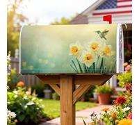 Housses de boîte aux lettres magnétiques avec motif jonquilles, colibri naturel printanier, fond vert, jaune, couverture décorative pour décoration de porche, 53,3 x 64,9 cm