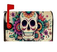 Housses de boîte aux lettres magnétiques avec motif tête de mort, fleurs et feuilles bohèmes pour Halloween, pour décoration extérieure, 45,7 x 53,3 cm, noir