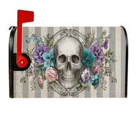Housses de boîte aux lettres magnétiques avec motif tête de mort, gothique, vintage, fleurs, rayures, Halloween, pour décoration de cour avant, 45,7 x 53,3 cm
