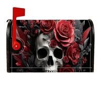 Housses de boîte aux lettres magnétiques avec motif tête de mort, roses foncées gothiques, feuilles, Halloween, rouge, pour décoration de porche, 45,7 x 53,3 cm