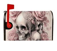 Housses de boîte aux lettres magnétiques avec motif tête de mort - Style gothique romantique - Rose nacrée - Pour Halloween - Pour décoration extérieure - 53,3 x 64,9 cm