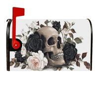 Housses de boîte aux lettres magnétiques avec motif tête de mort, style gothique, vintage, roses blanches, Halloween, pour décoration de jardin, cour, 53,3 x 64,9 cm