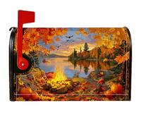 Housses de boîte aux lettres magnétiques citrouilles - Nature d'automne - Feuilles d'automne - Feu de camp - Orange - Décoration de jardin - 45,7 x 53,3 cm