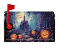 Housses de boîte aux lettres magnétiques effrayantes en forme de citrouille, château foncé, lune, Halloween, pour extérieur, jardin, terrasse, 45,7 x 53,3 cm, orange