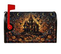 Housses de boîte aux lettres magnétiques effrayantes en forme de maison hantée, citrouilles et corbeaux pour Halloween, décorations pour extérieur, jardin, cour, 53,3 x 64,9 cm
