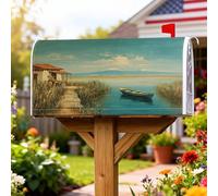 Housses de boîte aux lettres magnétiques en forme de bateau, rustique naturel, chemin de maison, allée, couverture d'été bleue pour décoration de jardin extérieur, 45,7 x 53,3 cm