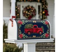 Housses de boîte aux lettres magnétiques en forme de camion rouge, motif poinsettia de Noël rustique pour décoration de cour avant 45,7 x 53,3 cm