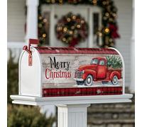 Housses de boîte aux lettres magnétiques en forme de camion rouge, rustique vintage, arbre de Noël, flocons de neige, protection pour boîte aux lettres de Noël, décoration de jardin, cour, 53,3 x 64,9
