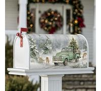 Housses de boîte aux lettres magnétiques en forme de camion vert, hiver rustique, cerf, neige, Noël, décoration de jardin, terrasse, 45,7 x 53,3 cm