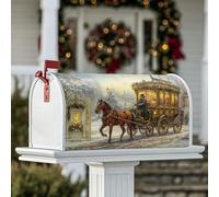 Housses de boîte aux lettres magnétiques en forme de carrosse à cheval pour Noël rustique avec porte de neige, Noël - Or chaud - Pour extérieur - Décoration de porche - 45,7 x 53,3 cm