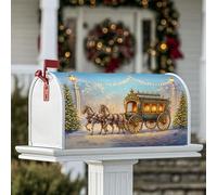 Housses de boîte aux lettres magnétiques en forme de carrosse de Noël vintage avec chevaux, arbre de Noël, décoration dorée pour porche avant, 45,7 x 53,3 cm