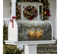 Housses de boîte aux lettres magnétiques en forme de cerf - Branches lumineuses rustiques de Noël - Marron - Pour décoration extérieure de cour - 45,7 x 53,3 cm