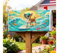 Housses de boîte aux lettres magnétiques en forme de chien, motif vagues de plage d'été, fleurs, bleu d'été, pour décoration de maison, jardin, 53,3 x 64,9 cm