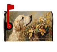 Housses de boîte aux lettres magnétiques en forme de chien - Panier de fleurs naturelles rustiques - Décoration de jardin et de cour - 45,7 x 53,3 cm - Doré