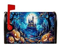 Housses de boîte aux lettres magnétiques en forme de citrouille, château gothique, lune, Halloween, orange, pour décoration de pelouse, 53,3 x 64,9 cm