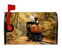 Housses de boîte aux lettres magnétiques en forme de citrouille, motif train fantaisie, visage souriant, pour Halloween, décoration de cour, orange, 53,3 x 64,9 cm