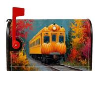 Housses de boîte aux lettres magnétiques en forme de citrouille, train rustique d'automne, feuilles d'automne, orange pour décoration de maison, jardin, 45,7 x 53,3 cm