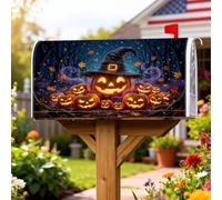 Housses de boîte aux lettres magnétiques en forme de citrouilles - Chapeau de sorcière rustique et festif - Orange fumé - Décoration d'Halloween - 45,7 x 53,3 cm