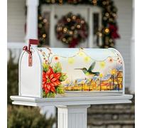 Housses de boîte aux lettres magnétiques en forme de colibri avec guirlande lumineuse de poinsettia pour décoration de porte d'entrée, 45,7 x 53,3 cm, rouge