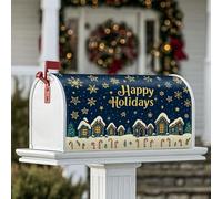 Housses de boîte aux lettres magnétiques en forme de flocons de neige, maisons festives de Noël, sucre d'orge, pour décoration de pelouse, 45,7 x 53,3 cm, bleu marine