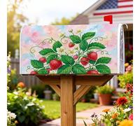 Housses de boîte aux lettres magnétiques en forme de fraise, fleurs printanières, feuilles vertes et décoratives pour décoration de jardin, cour, 53,3 x 64,9 cm