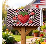 Housses de boîte aux lettres magnétiques en forme de fraise, motif damier à fleurs fantaisie, rouge été décoratif pour décoration de jardin, cour, 53,3 x 64,9 cm
