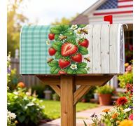 Housses de boîte aux lettres magnétiques en forme de fraise, rustique avec abeille et fleur d'été, rouge pour décoration de porche, 45,7 x 53,3 cm