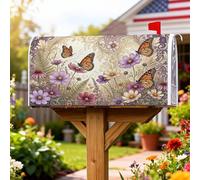 Housses de boîte aux lettres magnétiques en forme de papillon, fleurs fantaisie, fougère, printemps, violet, pour décoration de pelouse, 45,7 x 53,3 cm