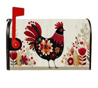 Housses de boîte aux lettres magnétiques en forme de poulet, style rustique, fleurs, feuilles, automne, noir, pour décoration de pelouse, 53,3 x 64,9 cm