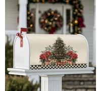 Housses de boîte aux lettres magnétiques en forme de sapin de Noël, cadeaux rustiques, décorations de boîte aux lettres rouges pour décoration de maison et de jardin, 53,3 x 64,9 cm