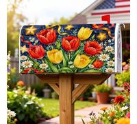 Housses de boîte aux lettres magnétiques en forme de tulipes, chrysanthème printanier, étoile printanière, rouge, pour décoration de jardin, cour, 45,7 x 53,3 cm