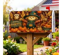 Housses de boîte aux lettres magnétiques en forme d'épouvantail rustique, citrouilles, hibou, orange, pour décoration de jardin, cour, 45,7 x 53,3 cm