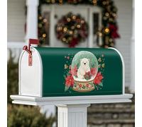 Housses de boîte aux lettres magnétiques en forme d'ours polaire, motif boule à neige de Noël, poinsettia, pour extérieur, décoration extérieure, cour, 53,3 x 64,9 cm, vert