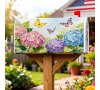 Housses de boîte aux lettres magnétiques hortensia, aquarelle printanière, papillon, feuille, pêche, protection de boîte aux lettres pour décoration de maison et de jardin, 53,3 x 64,9 cm