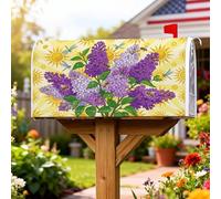 Housses de boîte aux lettres magnétiques lilas, motif floral printanier, soleil, abeille, printemps violet, pour décoration de maison et de jardin, 45,7 x 53,3 cm