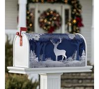 Housses de boîte aux lettres magnétiques motif cerf, arbres modernes rustiques, flocons de neige, couverture de boîte aux lettres bleu marine pour décoration de jardin, cour, 53,3 x 64,9 cm