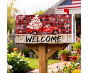 Housses de boîte aux lettres magnétiques pour camion, cœurs rustiques festifs, Saint-Valentin, extérieur, décoration de jardin, cour, 53,3 x 64,9 cm