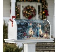 Housses de boîte aux lettres magnétiques pour décoration de cour avant de Noël, motif bonhomme de neige, lanterne de chat, lanterne festive d'hiver, bleu, 45,7 x 53,3 cm